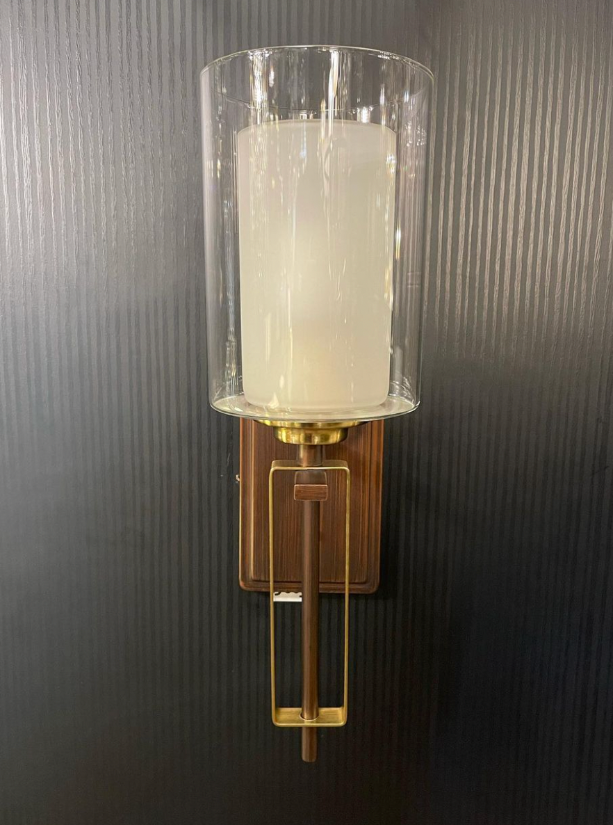 Height of Light wooden and copper finish wall light