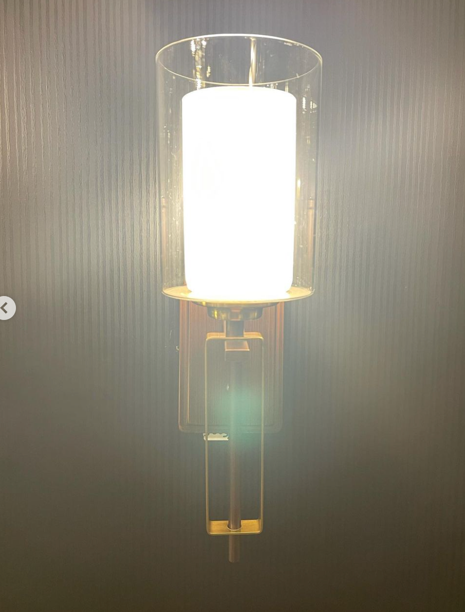 Height of Light wooden and copper finish wall light