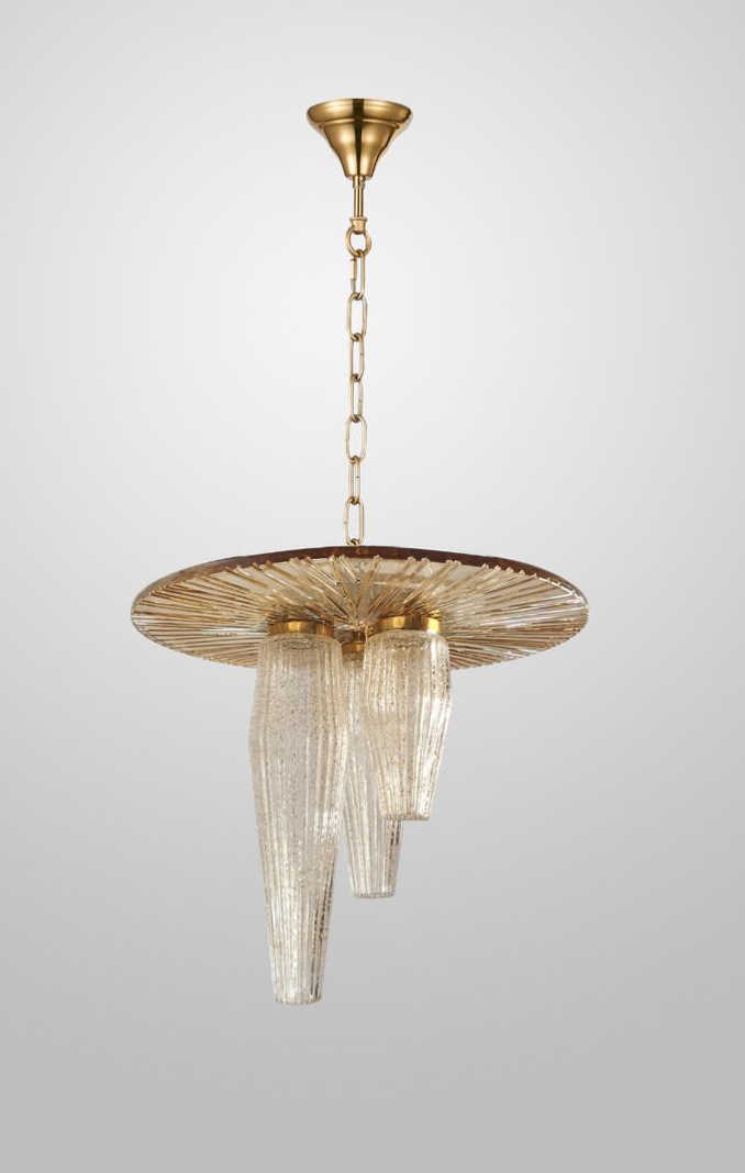 Luce Dorata crinkle amber glass with hanging light/ chandelier