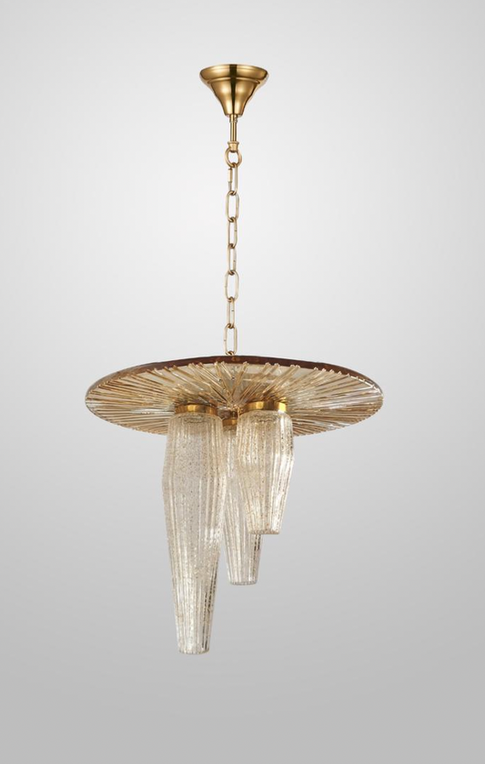 Luce Dorata crinkle amber glass with hanging light/ chandelier