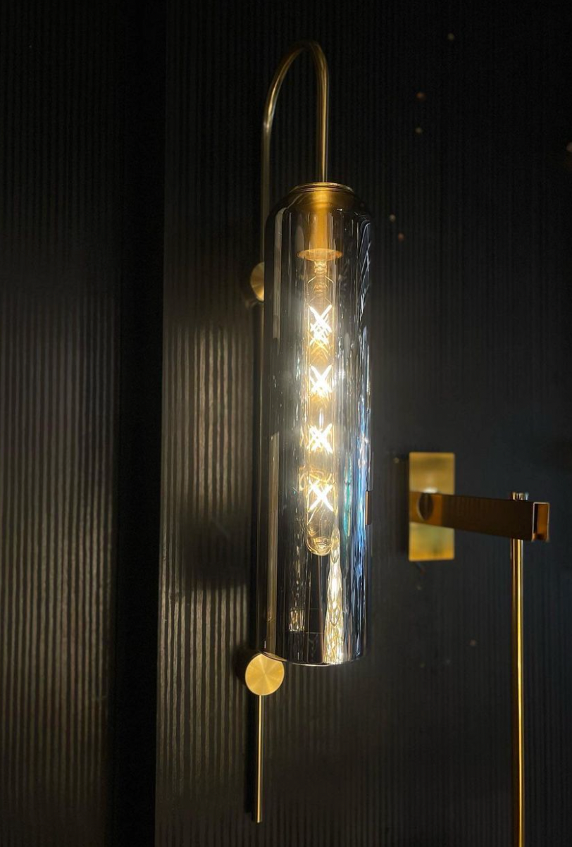 Smokey Nagata large size wall light with smokey grey glass