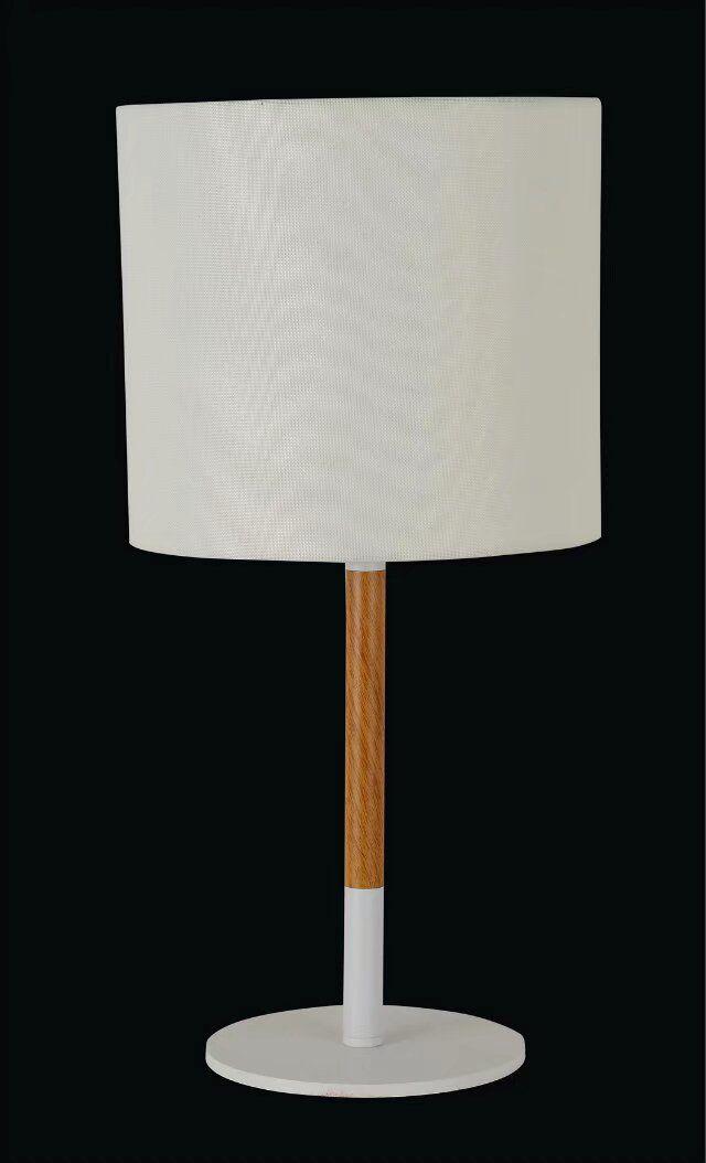 The Light Wood small modern table lamp with white fabric shade