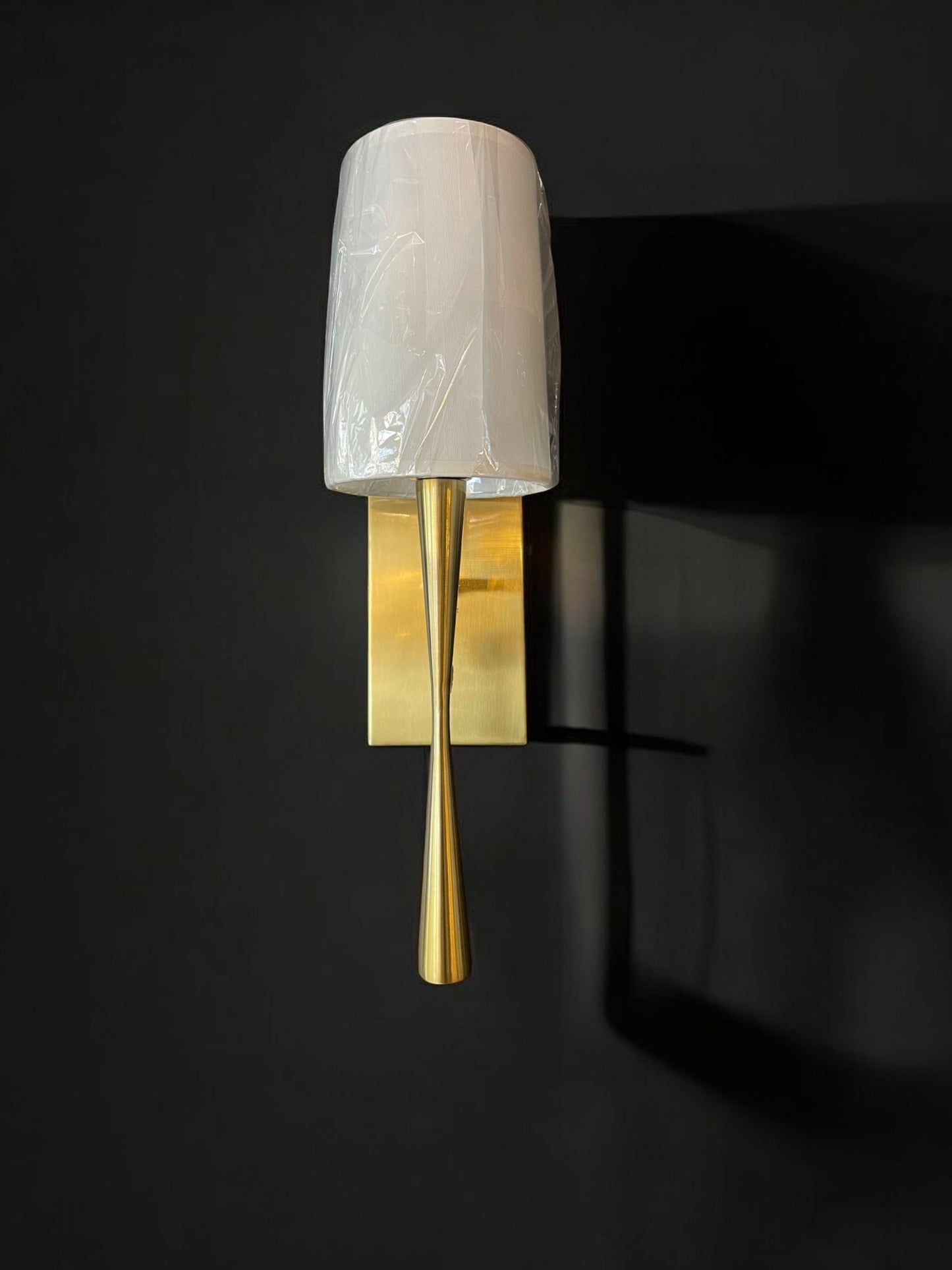 Shine with Design brush gold finish with white shade wall light