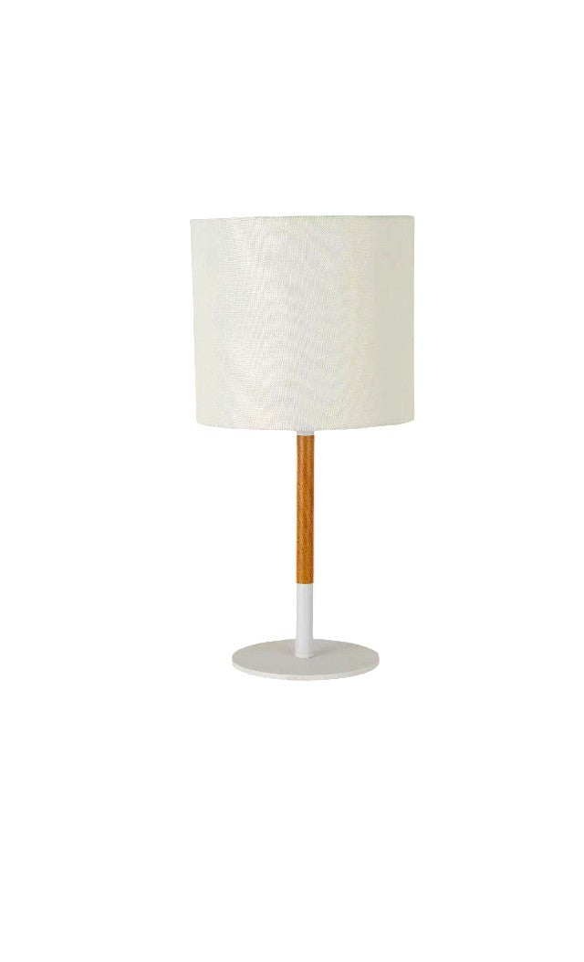 The Light Wood small modern table lamp with white fabric shade