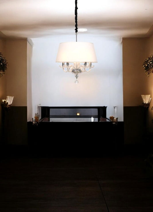 Stella di Brillanti crystal hanging light/ chandelier with white shade